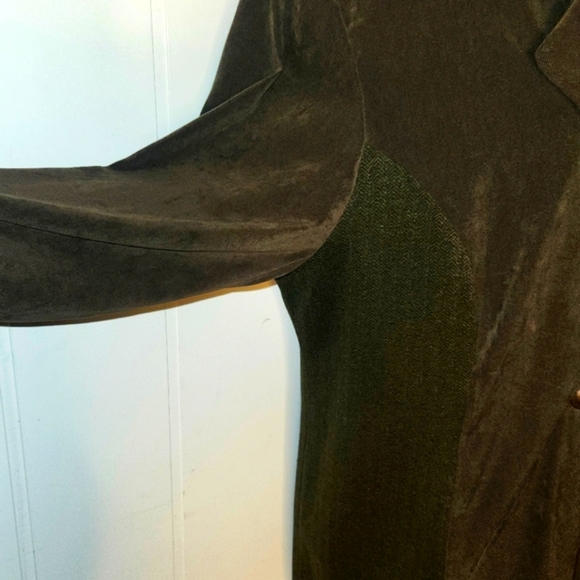 Vintage olive green faux suede long length lightweight blazer jacket extra large - Picture 5 of 14